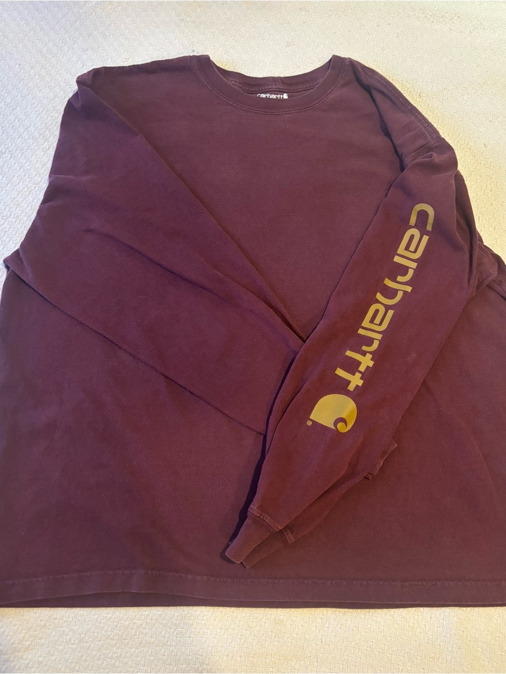 Two Carhartt Men's Long Sleeve Pocket Tee - Charcoal Gray and Maroon - Picture 3 of 8